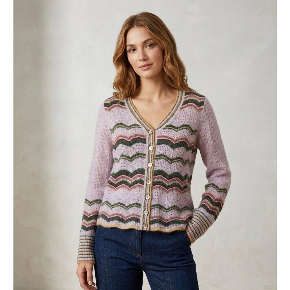 Anthropologie Moth Cardigan Wool Angora Button Front Lavender Purple Medium